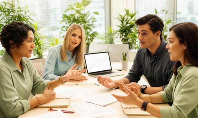 Singapore financial coaching team discussing family budget notes around a bright meeting table